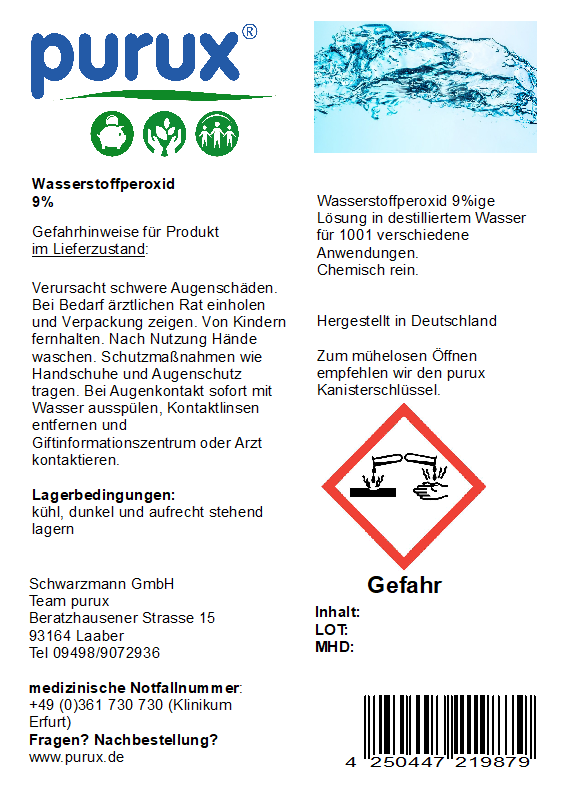 Wasserstoffperoxid, H2O2 - 9 % 5 Liter